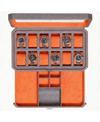 Yigii Luxury Watch Box - 12 Watches, Pu Leather, Glass Lid, Accessory Drawer - Orange