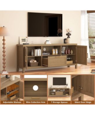 Farmhouse TV Stand for TVs Up to 65 Inch, Entertainment Center with Door, Media Console Cabinet, Wood