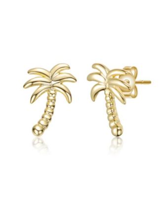 Tropical Palm Tree Shaped Stud Earrings in 14K Gold Plated