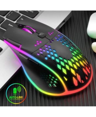 Wireless Gaming Mouse with RGB Lights - Adjustable DPI for Gaming, Office Work,Lightweight Honeycomb Design Compatible with Windows/Mac/Linux