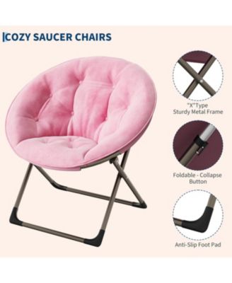 Faux Fur Saucer Chair - Oversized Foldable Moon Chair, 300lb Capacity for Bedroom