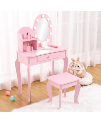  Kids Princess Vanity Toy Set, Lighted Makeup Desk for Pretend Play Fun