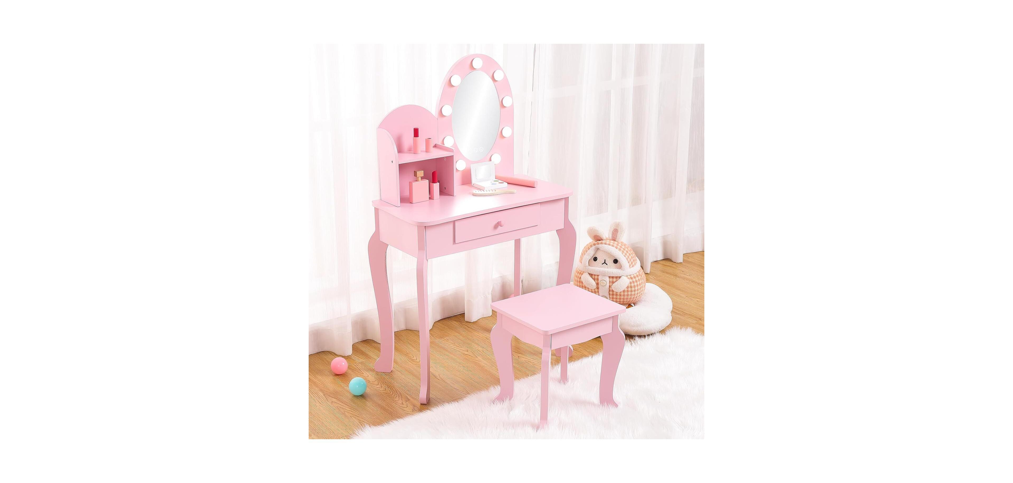 Gaomon Kids Princess Vanity Toy Set, Lighted Makeup Desk for Pretend Play Fun