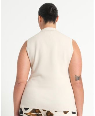 women's plus size Leya Collared Sleeveless Button-Front Fitted Knit Top