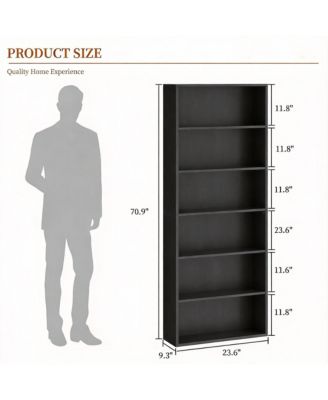 6-Tier Wood Bookshelf for Home Office Living Room Bedroom