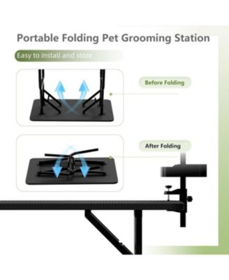  47"  Professional Dog Grooming Table, X-Lift Foldable Adjustable Height with Nooses & Tool Organizer,Black