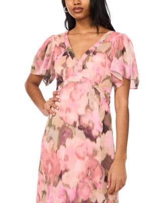 Women's V-Neck Flutter-Sleeve Maxi Dress