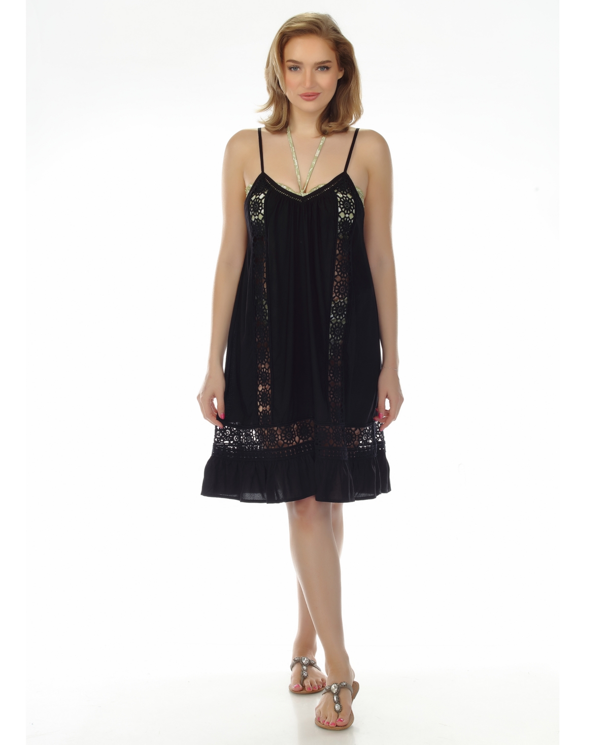 Raviya Women's Eyelet Lace Dress Cover-Up - Black