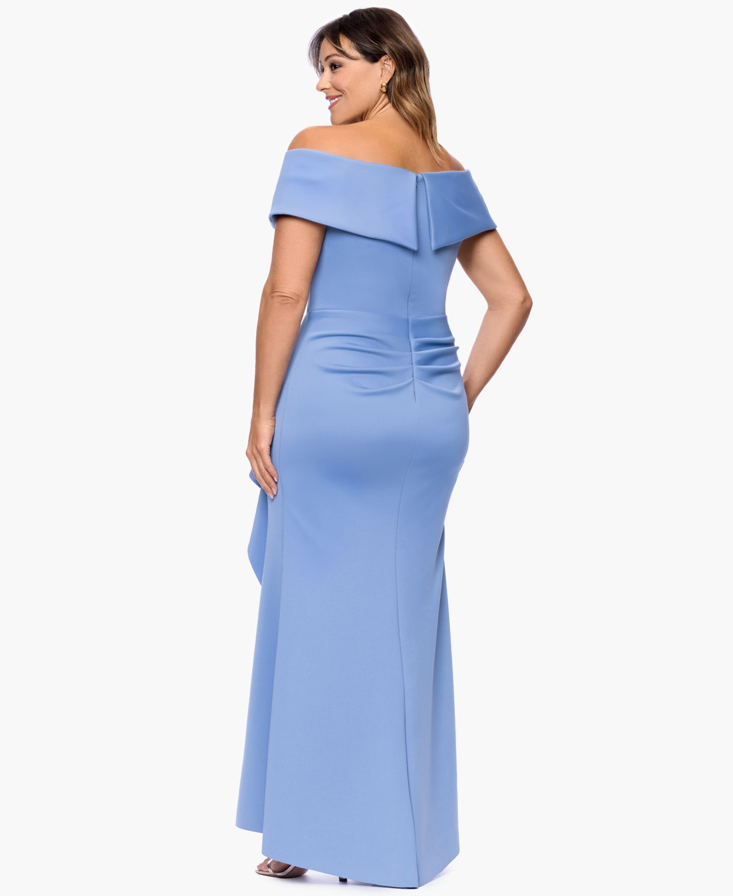 Plus Scuba Off-The-Shoulder Gown