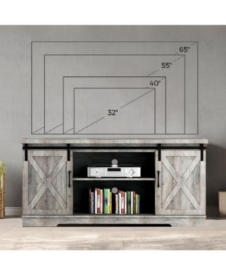 Farmhouse TV Stand, Entertainment Center for 65 Inch TV Media Console Table, Barn Door TV Stand with Storage