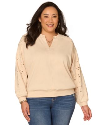 Plus Size Long Blouson-Sleeve Embroidered Sweatshirt
