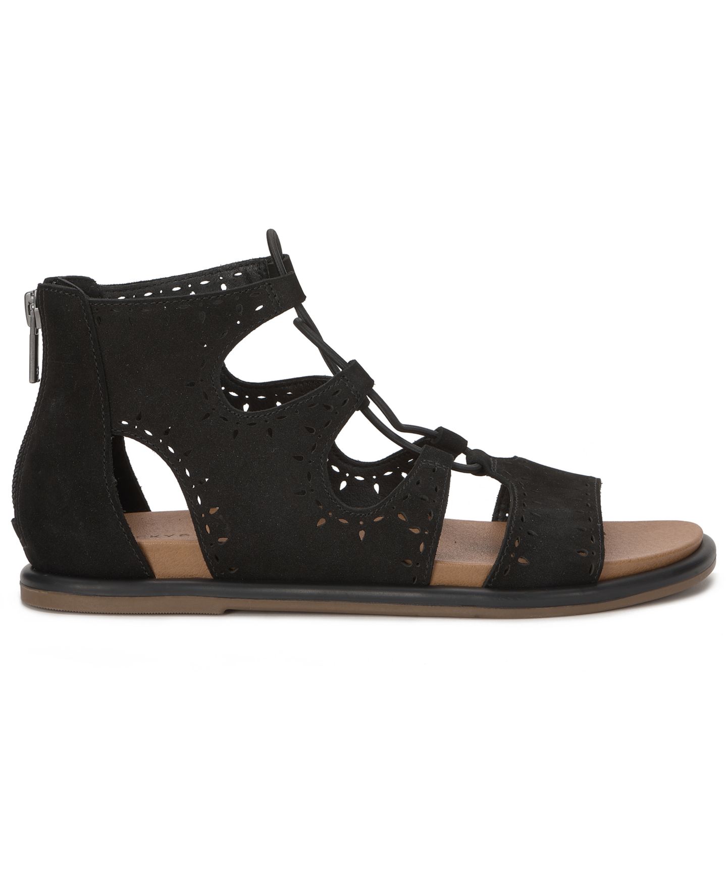 Женские сандалии Lucky Brand Sartea Laced Gladiator Flat, цвет: Чёрный нубуковый — фото 2
