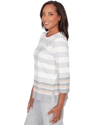Petite Stripe Embellished Crewneck Top