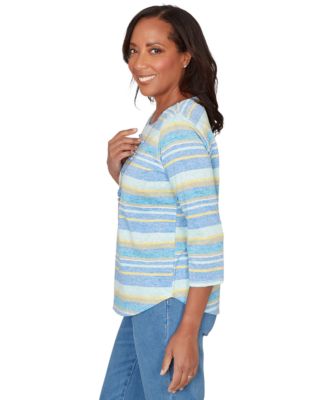 Petite Coastal Striped Jewel Neck Top