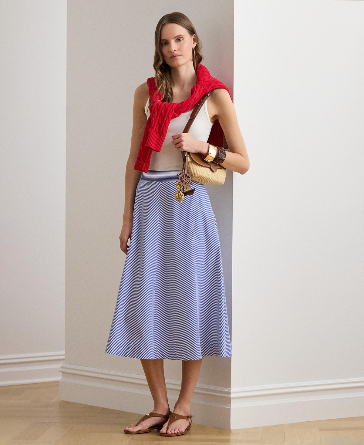 Lauren Ralph Petite Noldin Striped Paneled Broadcloth Skirt