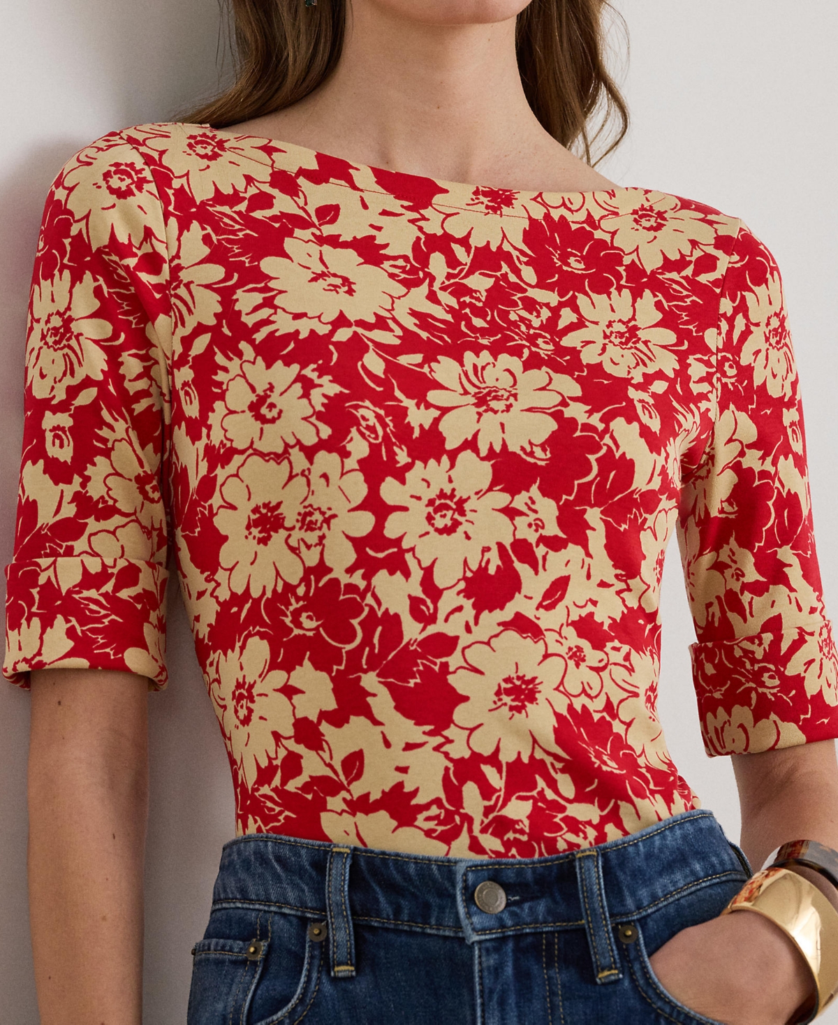 Lauren Ralph Petite Judy Floral Boat Neck T-Shirt