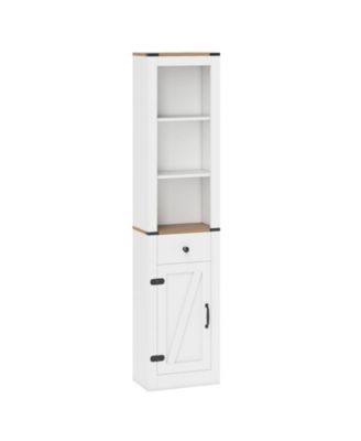 68 Inch Tall Bathroom Storage Cabinet with Barn Door and Drawer Organizer
