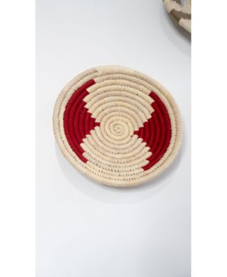 Sabai Grass Wall Basket Decor | Boho Hanging Wall Art | Red & Beige | 12 x 12 x 2 in