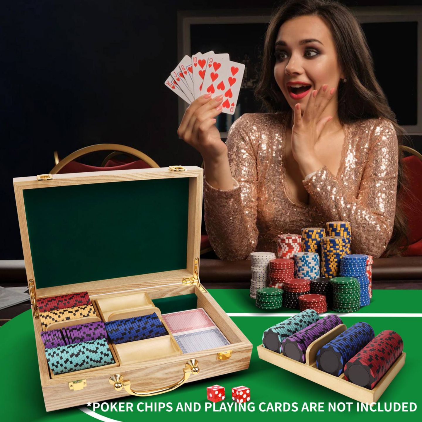 Детские игрушки GSE Games & Sports Expert Casino Deluxe 300-Piece Wooden Poker Chip Case with Wooden Chip Trays, от 14 лет, цвет: Дубовый — фото 5