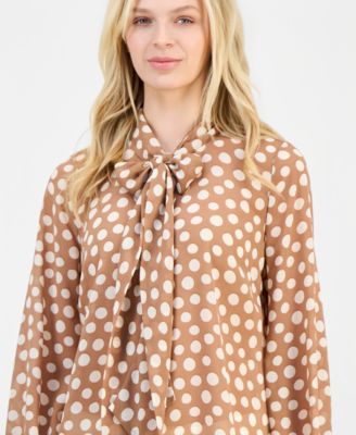 Women's Printed Long-Sleeve Bow Blouse