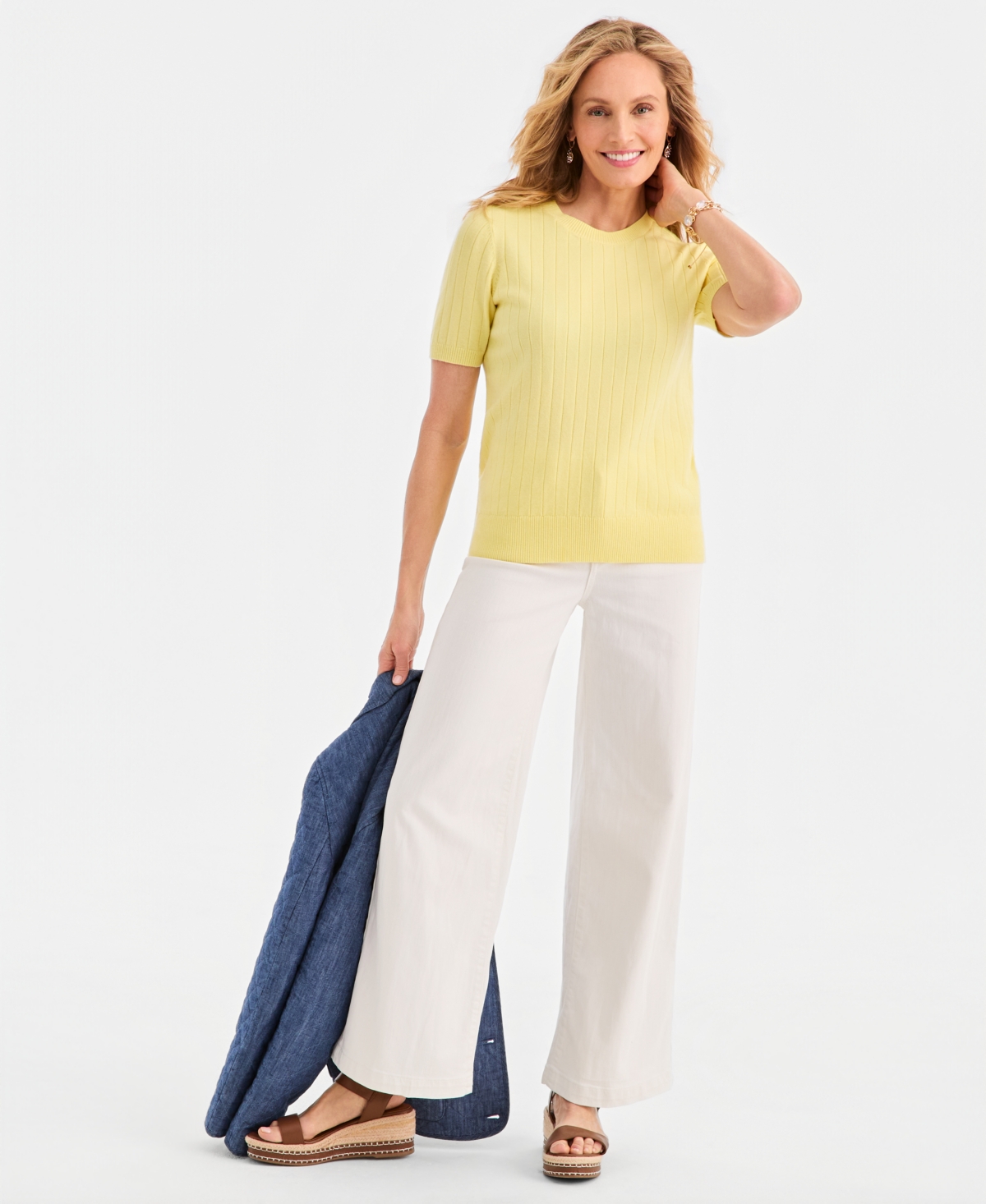 Style & Co Women's Ribbed Crewneck Short-Sleeve Sweater, Macy's Exclusive
