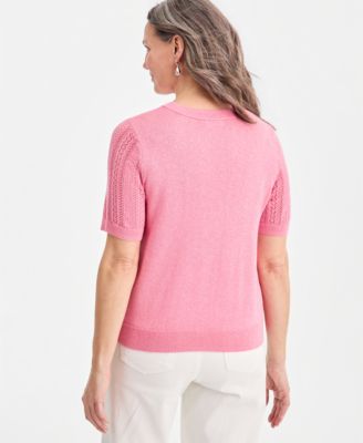 Petite Short-Sleeve Crew Neck Sweater