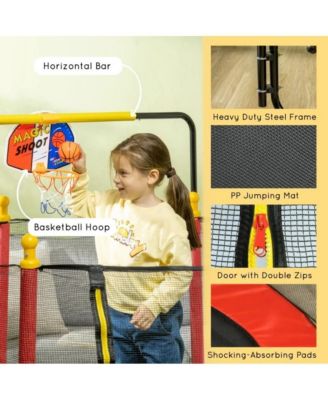 Kids Indoor Trampoline with Safety Net and Basketball Hoop
