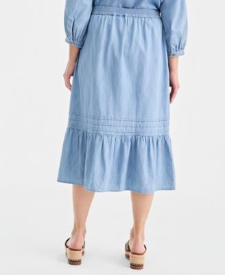Women's Cotton Chambray Pull-On Midi Skirt