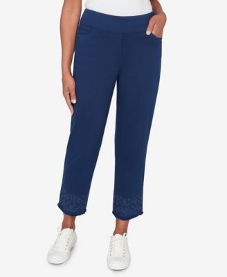 Petite Mykonos Geometric Embroidered Super Stretch Denim Ankle Pants