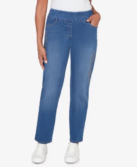 Petite Austin Geometric Heat Set Super Stretch Denim Short Length Jeans - Medium Indigo