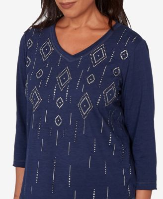 Petite Austin Diamond Geometric Heat Set Knit Top