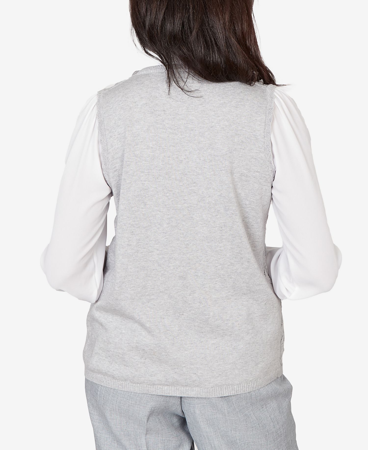 Petite Al Fresco Pointelle Mother of Pearl Lace Two In One Sweater