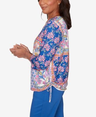 Petite The Royal Treatment Geometric Floral Tie Ruched Top