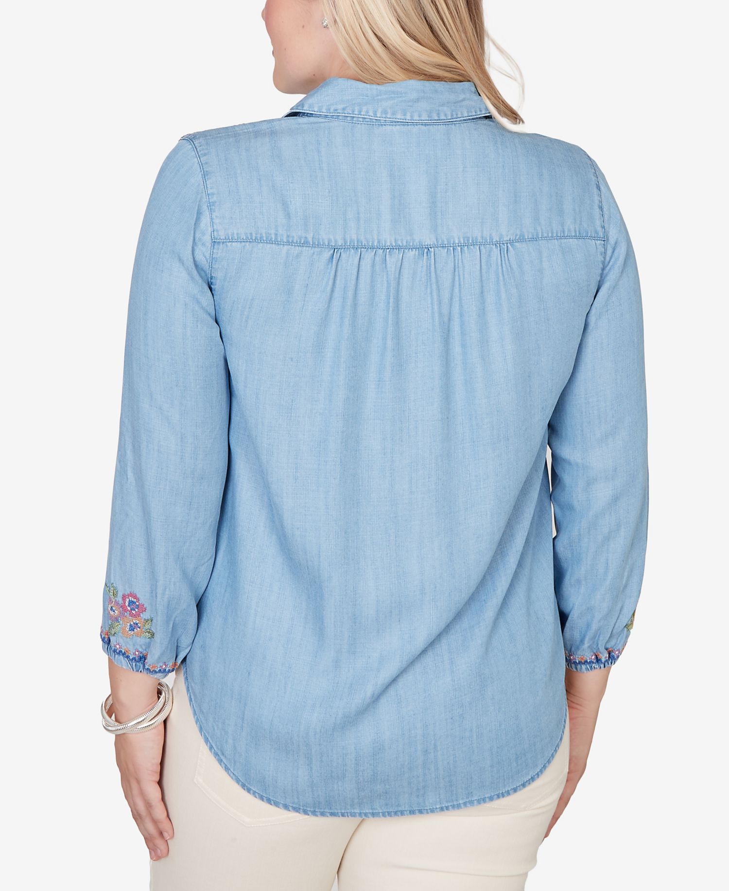Petite Beachcomber Floral Embroidered Button-Front Top