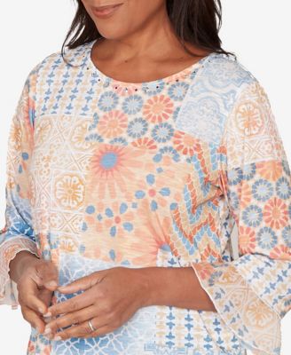 Petite Beachcomber Patchwork Medallion Ruffle Sleeve Top