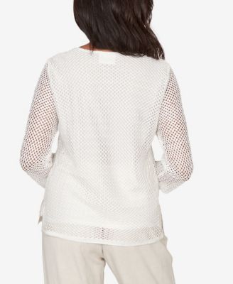 Petite Natural Wonder Sequin Mesh Flower Top