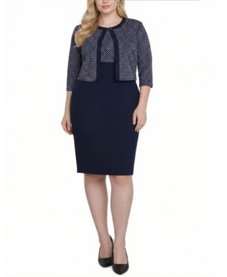 Plus Size 3/4 Sleeve Jacket and Dress Set