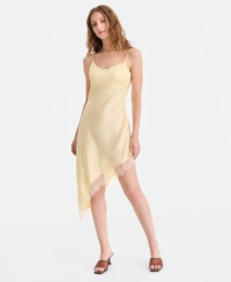 Women's Satin Lace-Trim Asymmetric-Hem Dress