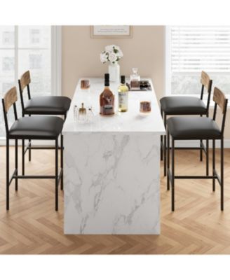 Farmhouse Bar Stool Set of 2, PU Leather Upholstered Bar Chairs with Back & Metal Frame, Comfortable Counter Height Island Chair, Brown