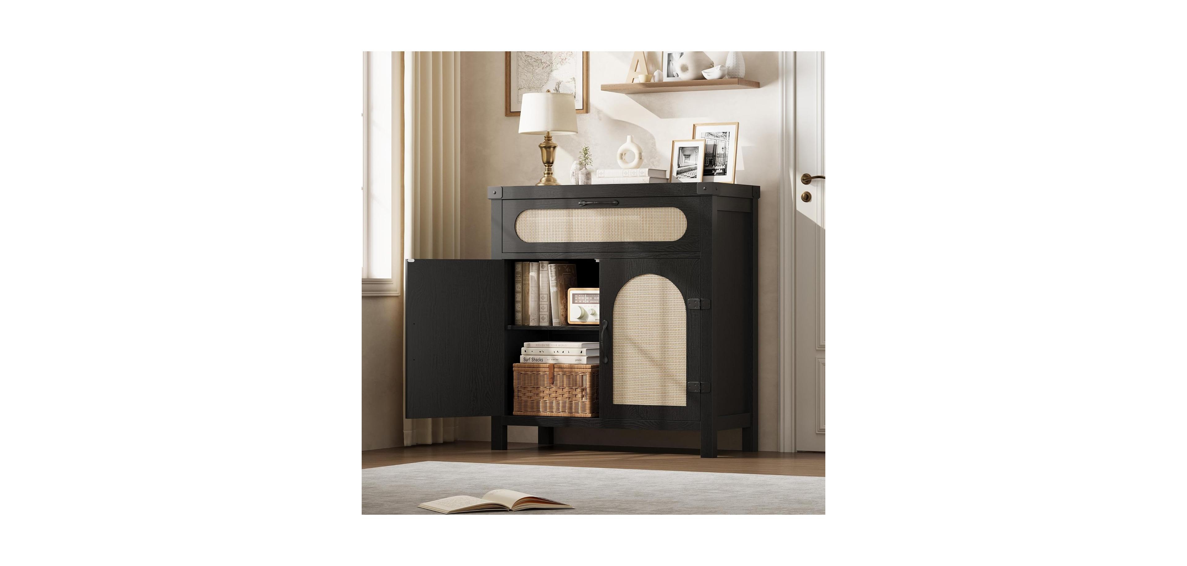 gaomon Rattan Sideboard Buffet Cabinets with Storage Boho Wooden Coffee Bar Cabinet for Dining Room,