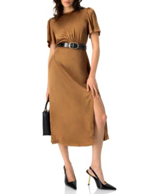 Women's Short Sleeve Satin Midi Dress