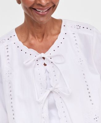 Women's Cotton Eyelet Lace Tie-Front Jacket