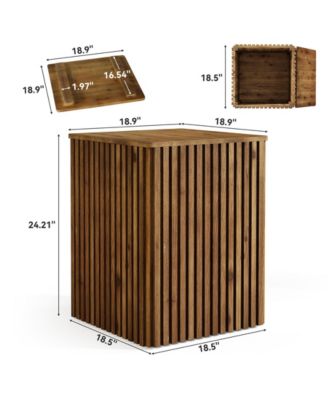 Solid Wood Square End Table with Storage, Fluted Side Table for Living Room, Mid-Century Modern Bedside Nightstand with Removable Lid