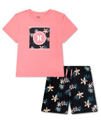 Hurley Toddler Boys' 2T-5T Tropical Floral 2-Piece Swim Set - Black/Coral