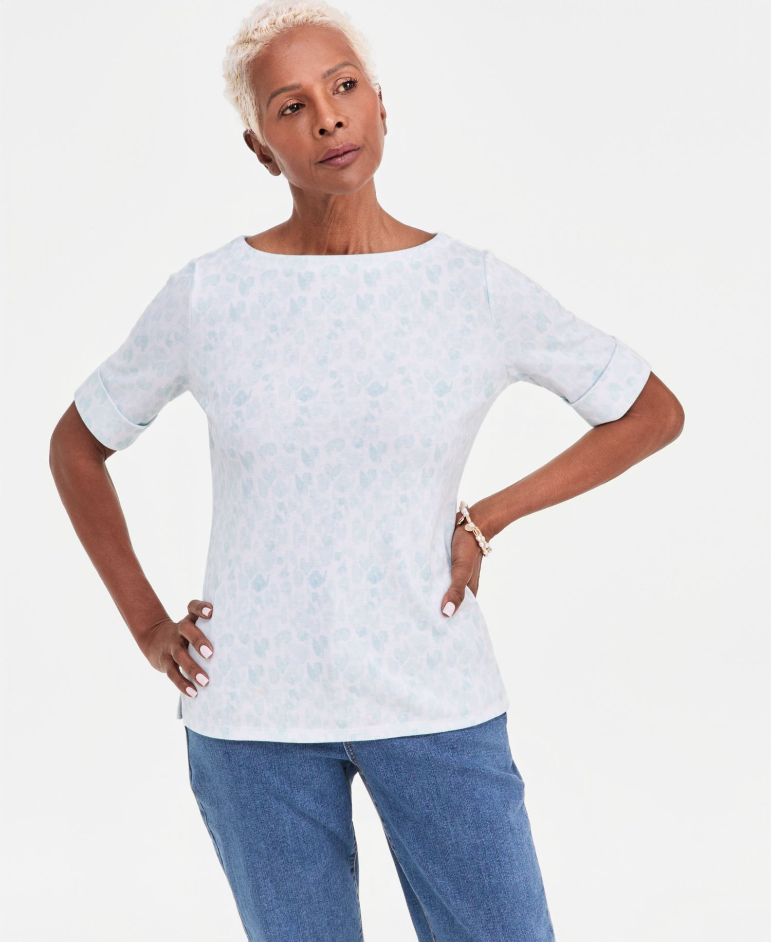 Petite Elbow-Sleeve Boat Neck Knit Top