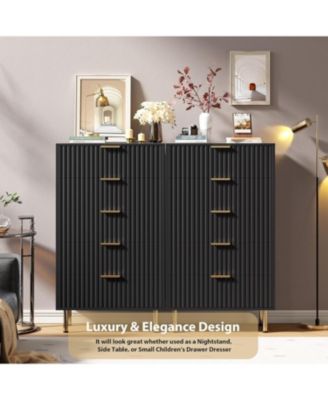 Fluted 5 Drawer Storage Dresser, Tall Chest with Deep Drawers and Wide Top, Wooden Organizer for Living Room or Kids Room