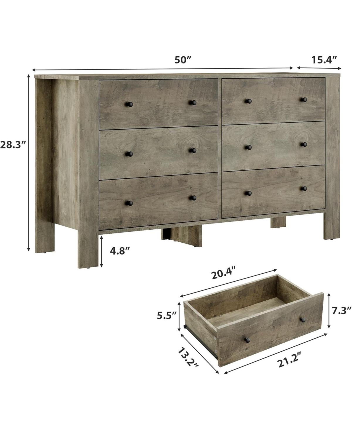 gaomon 6 Drawer Dresser for Bedroom, Wide Black Chest with Deep Drawers and Metal Knobs, Modern Storage Hallway, Kids Room.