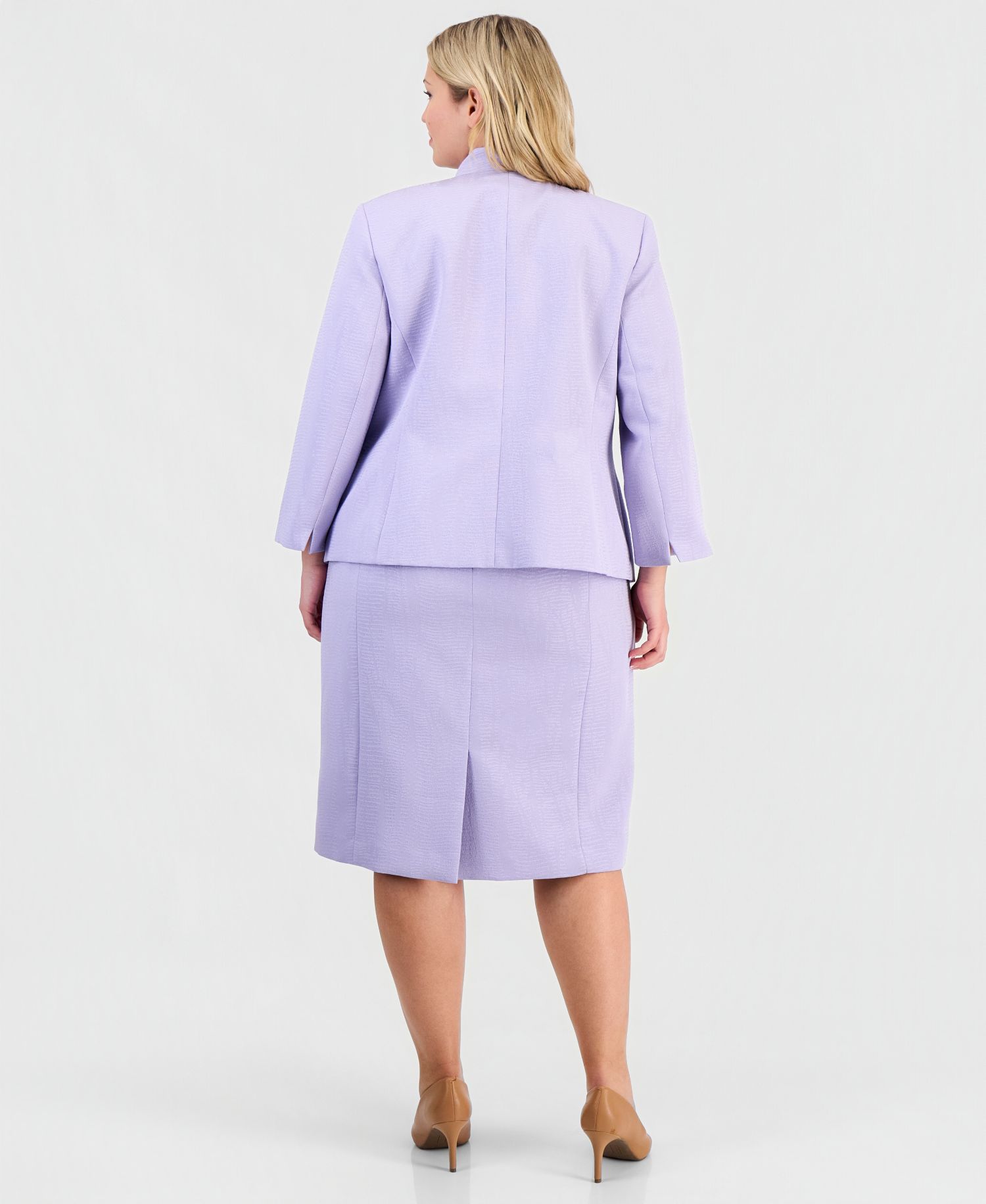 Plus Size Jacquard Open-Front Jacket 2 Piece Dress Suit