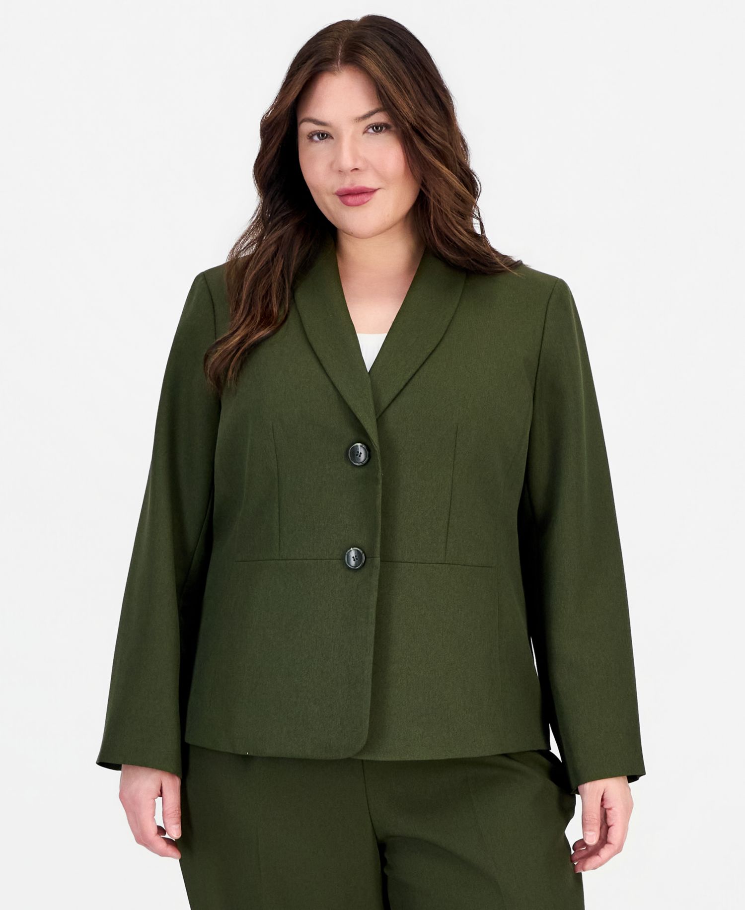 Plus Size Two-Button Shawl Collar Blazer & Pant Suit