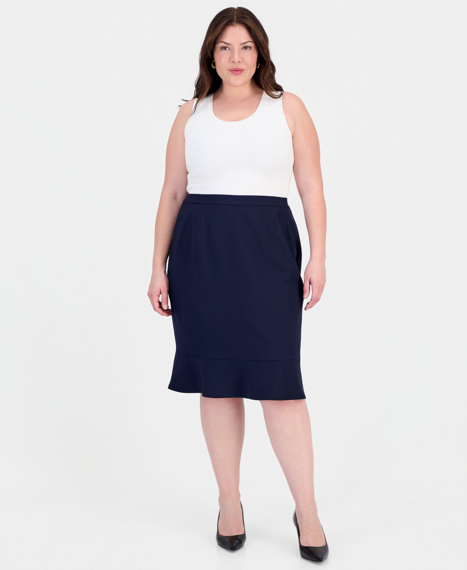 Plus Size Three-Button Notched Collar Blazer & Skirt Suit